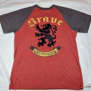 Wizarding World Harry Potter Size M Flocked Brave Gryffindor Raglan T Shirt FLAW